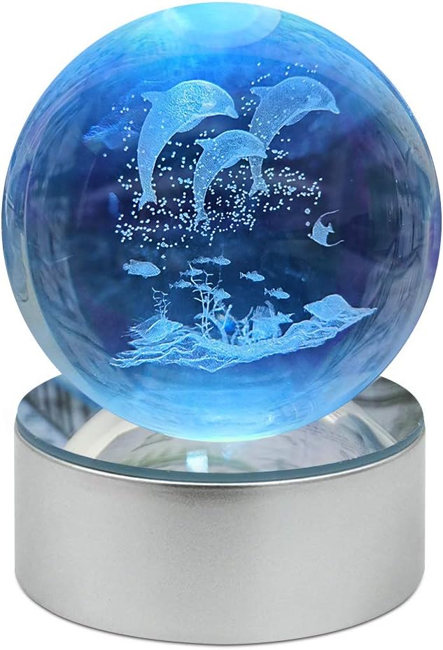 3D Crystal Ball K9 Crystal 80mm Clear Ball, Dolphin Nights Light for Kids Birthday Gift Cute Lamp (Dolphin)