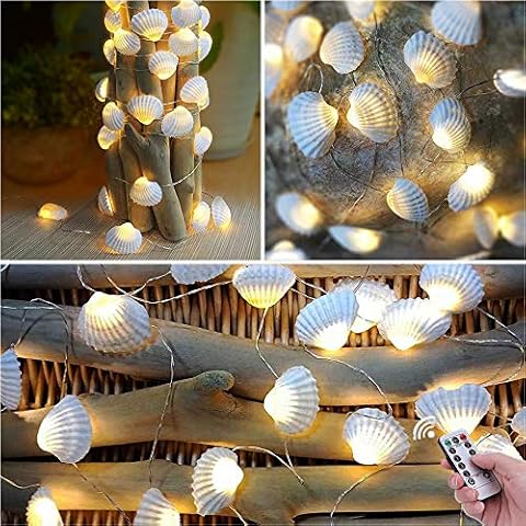 HDNICEZM Beach Seashell Decorative String Lights 14.1Ft 40 Warm White LED Waterproof Battery Operated Ocean String Lights for Bedroom Wedding Holiday Party Garden Indoor Outdoor Decorations Cover