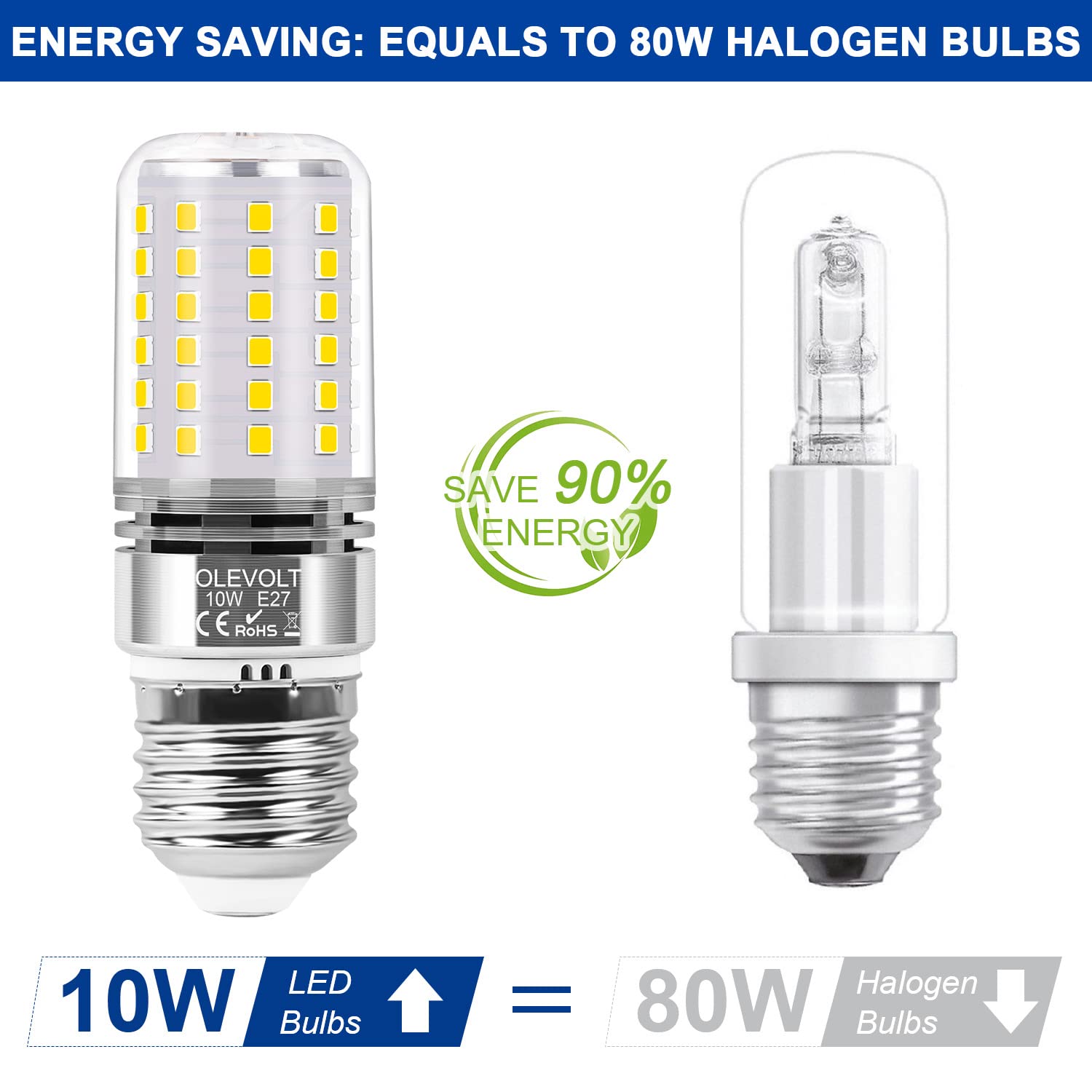 OLEVOLT LED Lampadina E27 Luce Naturale 4000K 1200LM Mais Lampadina E27 10W Equivalente 80W Lampada Alogena, Non Dimmerabile Nessun Sfarfallio Lampadina LED E27 Risparmio Energetico Set di 6