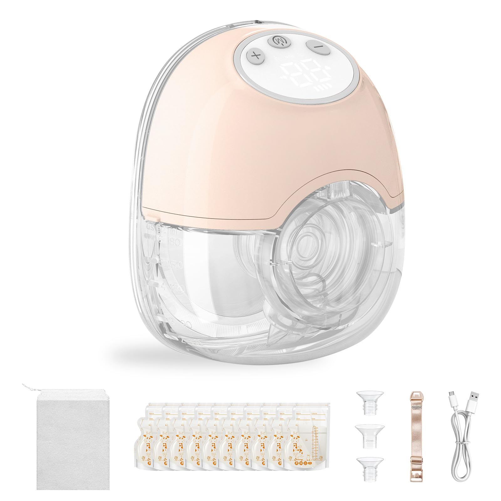 TOPCHANCES Hands Free Breast Pump,Wearable Breast Pump Electrical 4 Modes 12 Levels,45dB Ultra Quiet Wireless Pump,LED Display with 10 Milk Storage Bag and 17/19/21/24mm Flange,BPA Free (Pink-1PC)