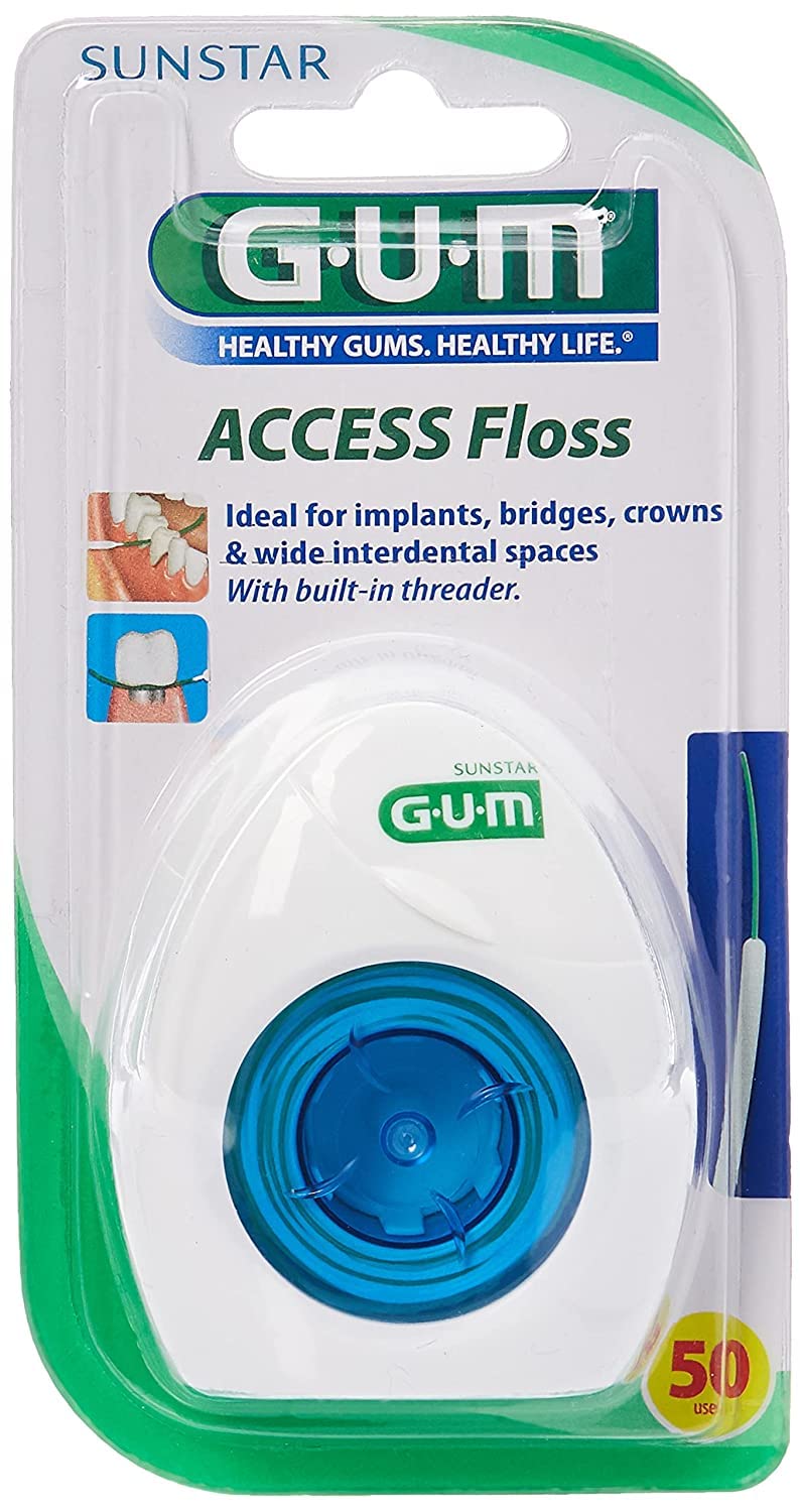 Gum Access Floss Dental Floss-Extra-thick spongy brush section-Bilt-in Ultra-stiff threader-Deep Cleaning-Ideal for Implants,Bridges,Crowns-Removes Plaque