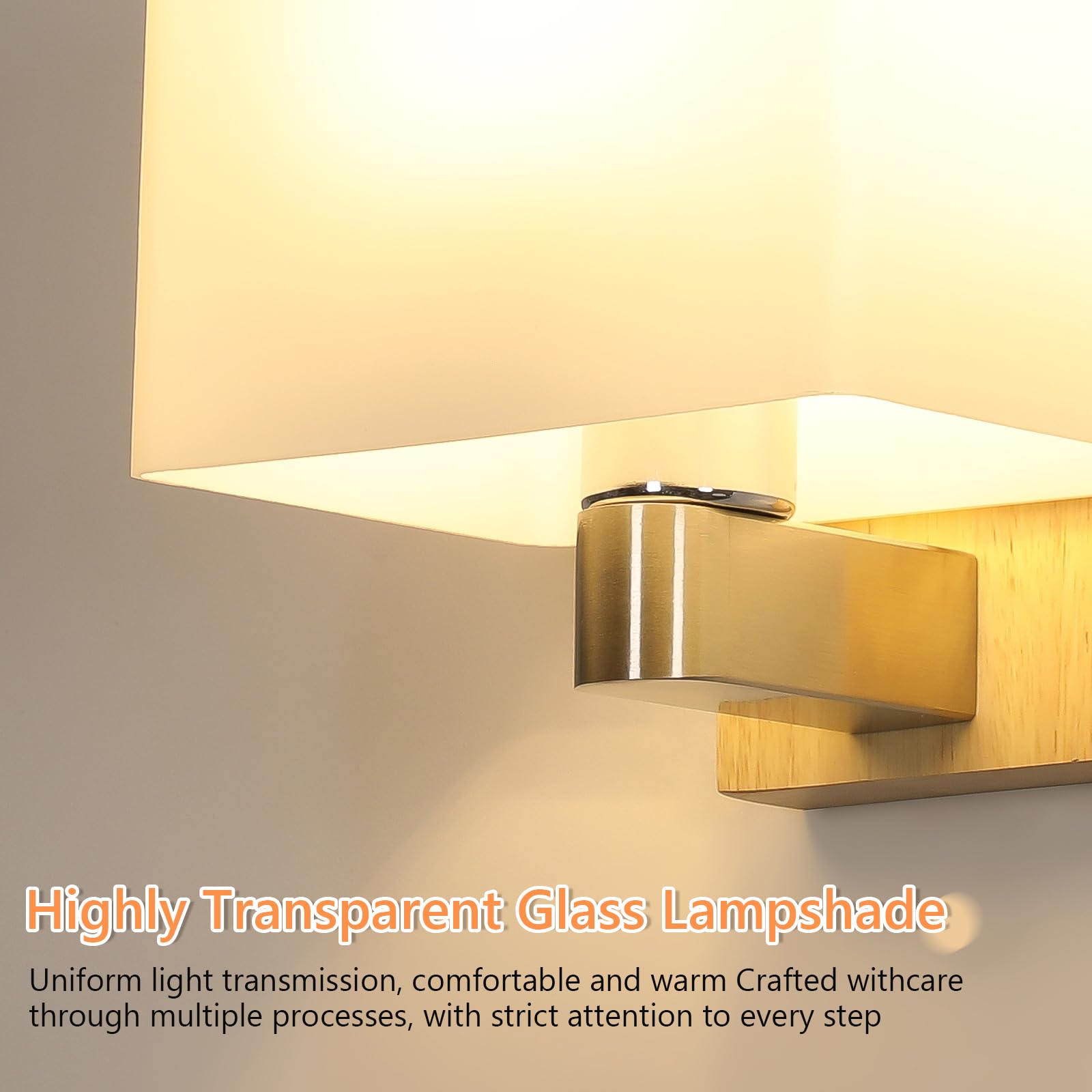 Holz Wandleuchte Innen E27, Moderne Wandlampe Holz mit Quadrat Glas Lampenschirm, Up Down Wandbeleuchtung Innen mit E27 Fassung für Schlafzimmer, Flur, Wohnzimmer, Treppen (Ohne Glühbirne)