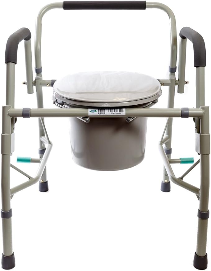 Healthline Deluxe 3 in 1 Bedside Commode Toilet Safety Frame Elevated Toilet Seat. Medical Steel