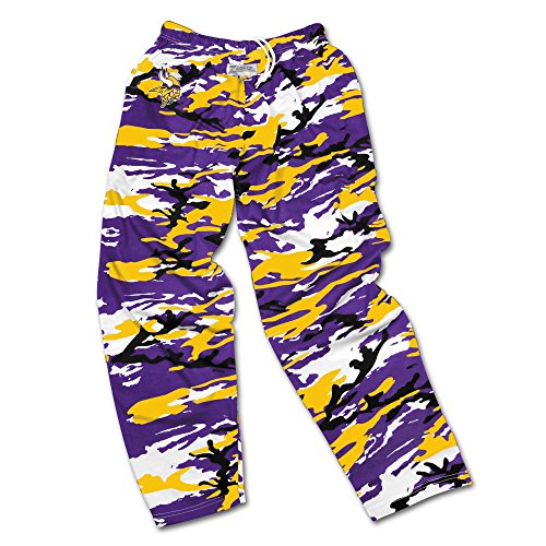 Zubaz NFL Minnesota Vikings Men's Camo Print Team Logo Casual Active Pants, Large, Purple/Gold/Black