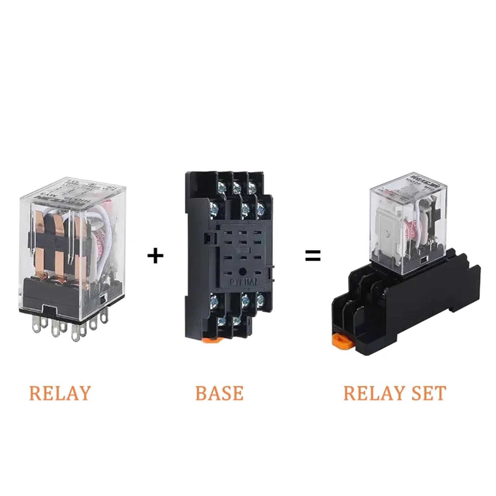 Relé de potencia de bobina HH62P de 5 piezas LY2NJ DPDT, relé miniatura de 8 pines con base de zócalo, CC 12 V, CC 24 V, CA 110 V, CA 220 V, 10 A, serie JQX-13F(DC (5Pcs),24V With Base)