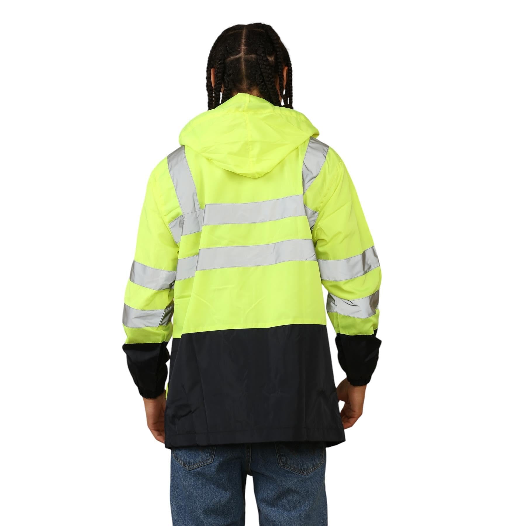 Janisramone® Chaqueta impermeable de alta visibilidad para hombre, chaqueta de trabajo con capucha reflectante y colores en contraste