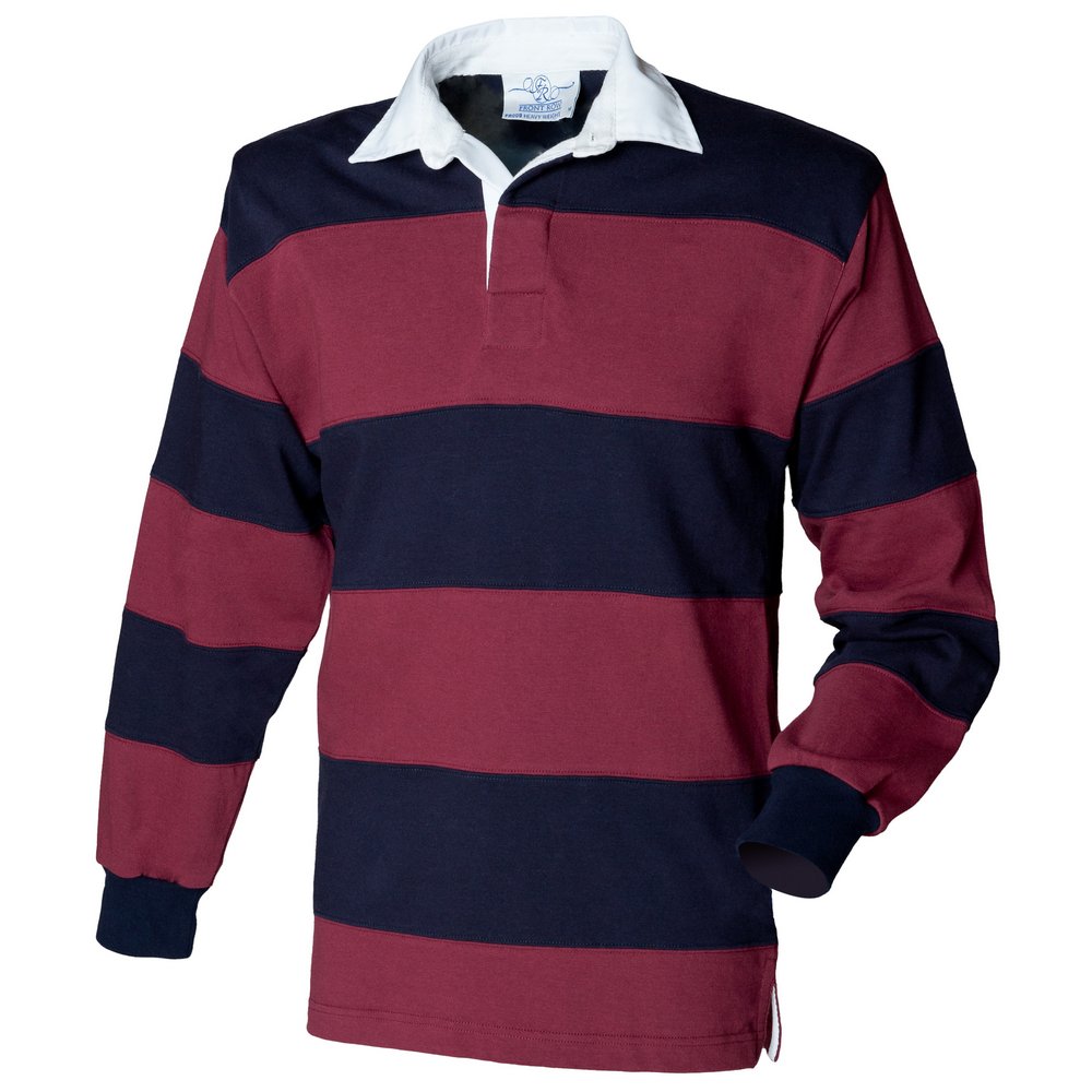 Front Row Sewn stripe long sleeve rugby shirt Burgundy/ Navy XL