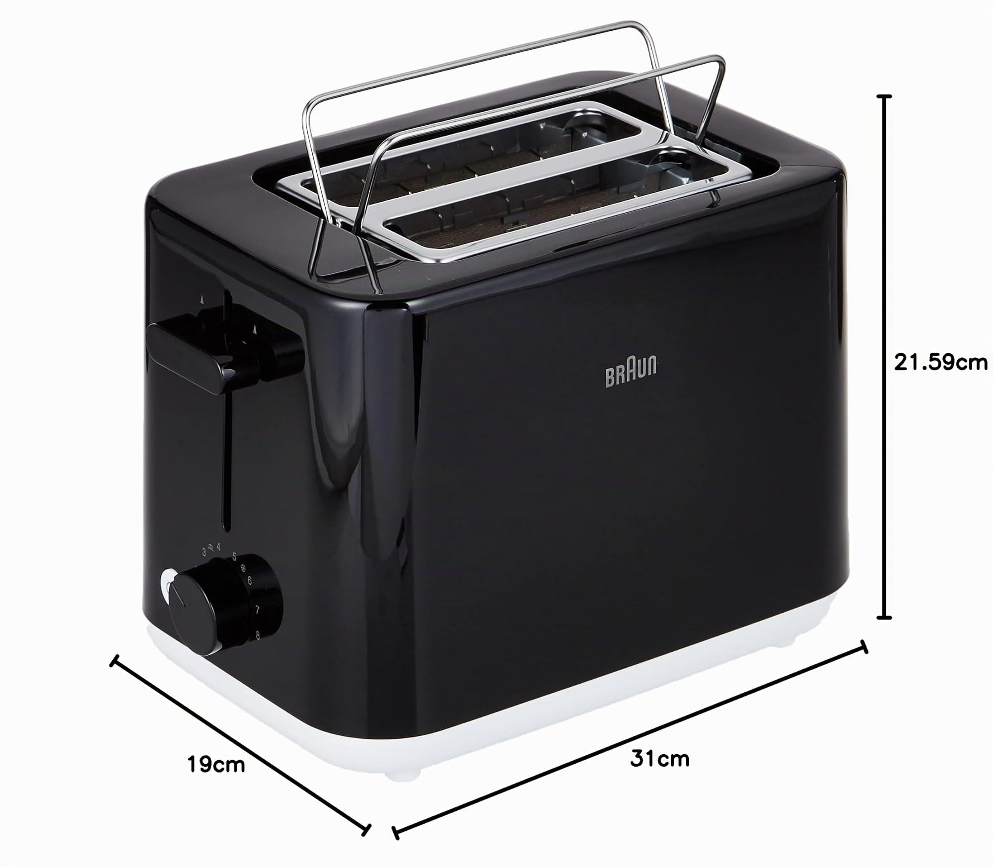 Braun Breakfast1 Tostapane a doppia fessura, Tostafette con 8 Livelli di Tostatura e Funzione Scongelamento, 900 W, HT1010BK, Plastica, Nero