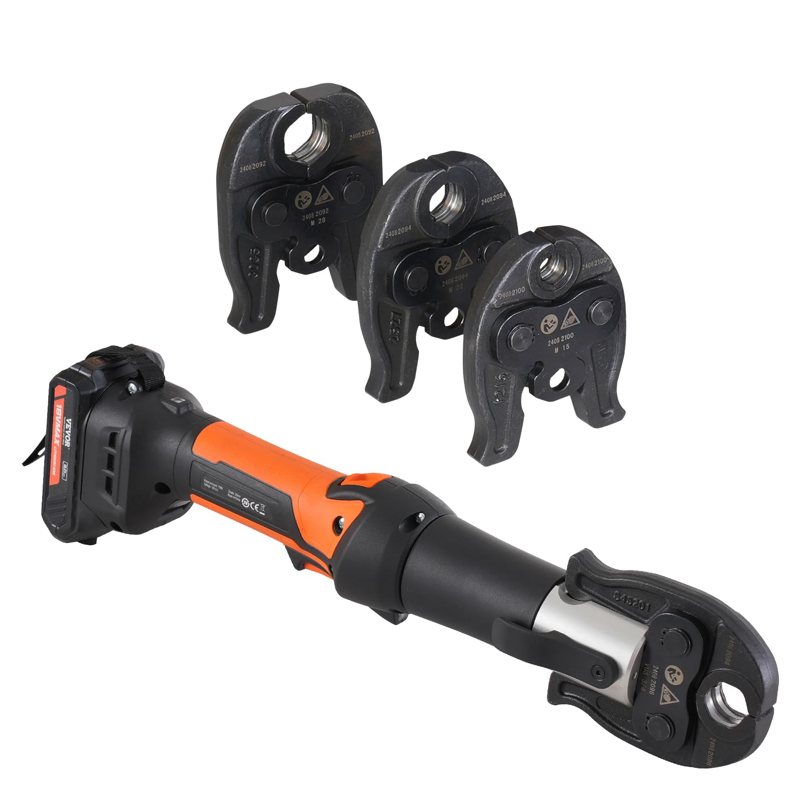 VEVOR Kit di Utensili per Pressatura e Batteria, Utensile Elettrico per Crimpatura di Tubi con Ganasce M15, M22, M28, Pressatura con 2 Batterie 20 V 2,0 Ah, Caricabatterie Rapido e Custodia Trasporto