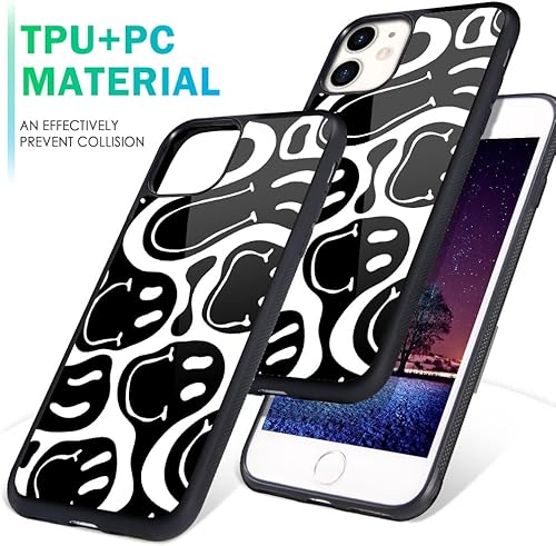 Miniatura 6 de MAYCARI Funda compatible con iPhone 11, cara divertida para niños y mujeres, cubierta trasera dura con diseño de arte divertido y lindo negro, funda