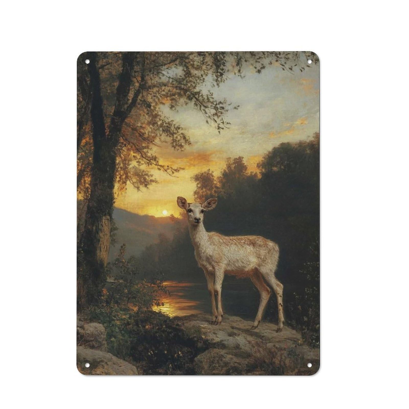Junmoney Deer At Sunset Retro Metal Plaque 40X30cm For Dining Room Or Kitchen, For Kitchen, Dining Room And Home Bar Wall Decor