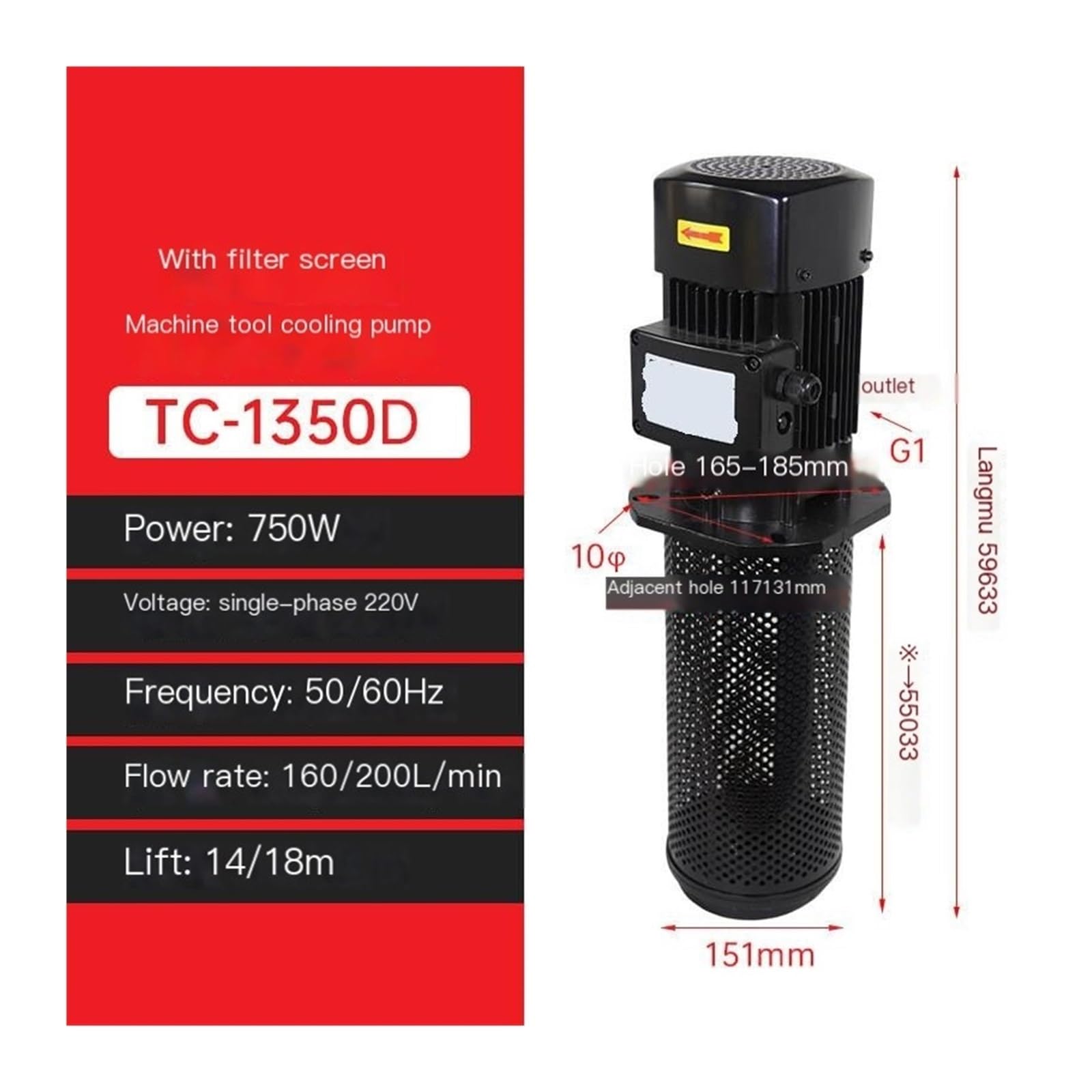 750 W 3-Phasen-Hochleistungs-Kühlmittelpumpe for CNC-Drehmaschinen und Schleifmaschinen(TC-1350D 750W)