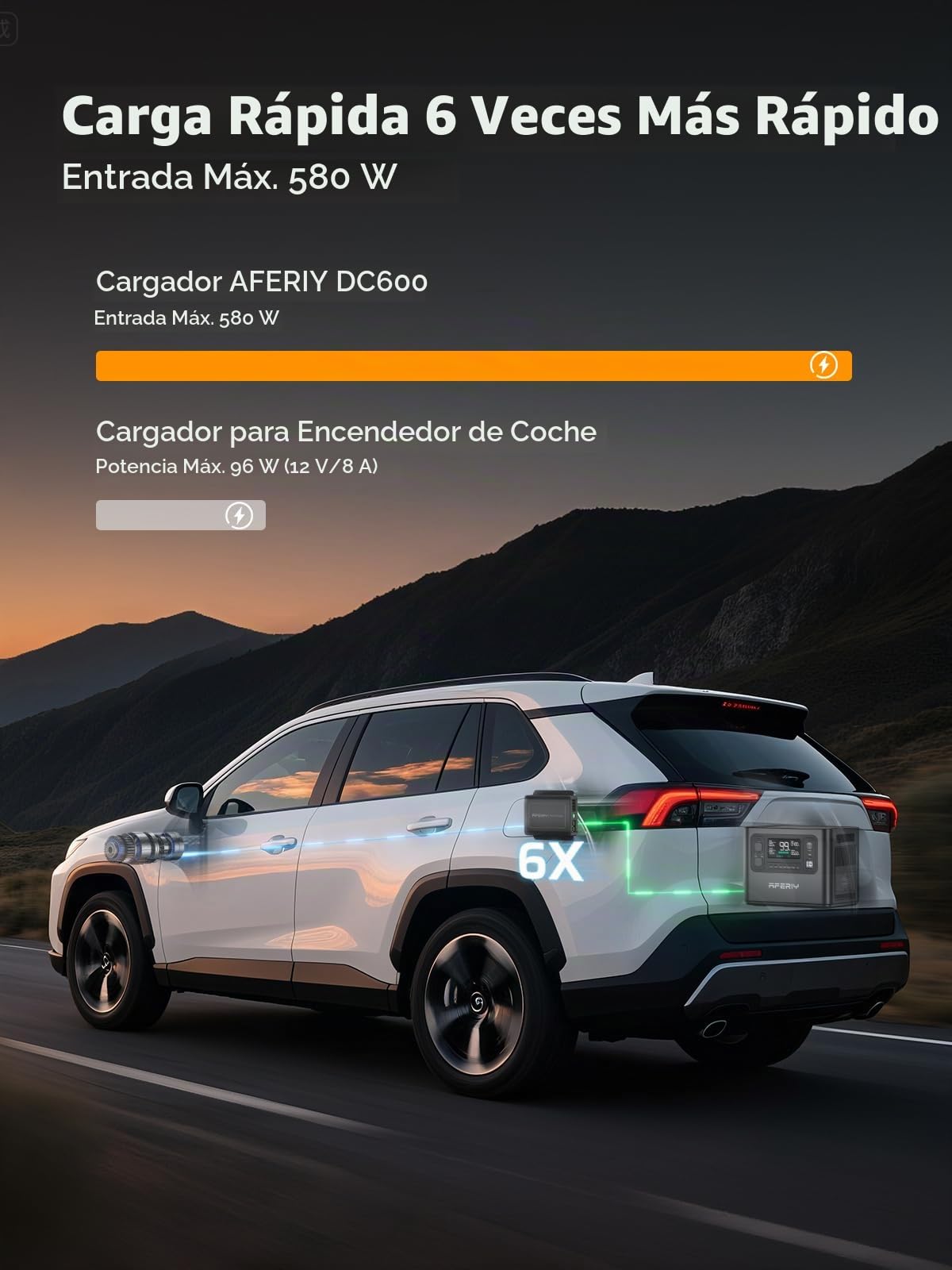 AFERIY Estación EléCtrica Cargador 580 W, CC-CC, 6 Veces Más Rápido Que Un Cargador De Mechero, Seguro Y Portátil, Compatible con Estaciones EléCtricas De 48 V, VehíCulos De 12 V/24 V Y Autocaravanas