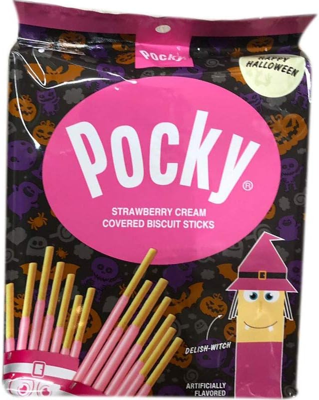 Exclusive Edition Happy Halloween Glico Pocky Strawberry Cream Covered Biscuit Sticks Snacks Candies - total of 2 units