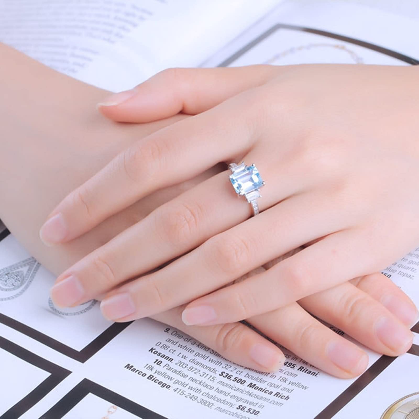 Ästhetische Ringe für Damen, Damen-Ehering, Elegante rechteckige Form, Zirkonia, Sterlingsilber