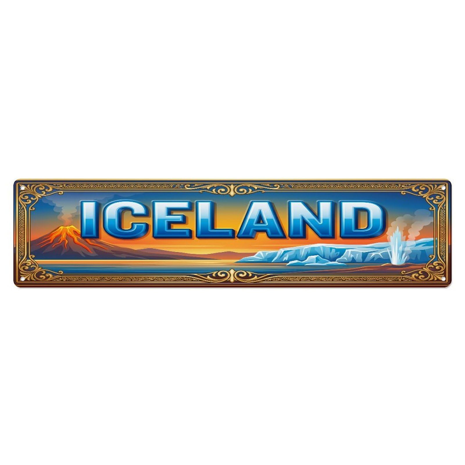 Xanthor Style Metal Tin Sign Vintage Iceland Travel Flag Pattern