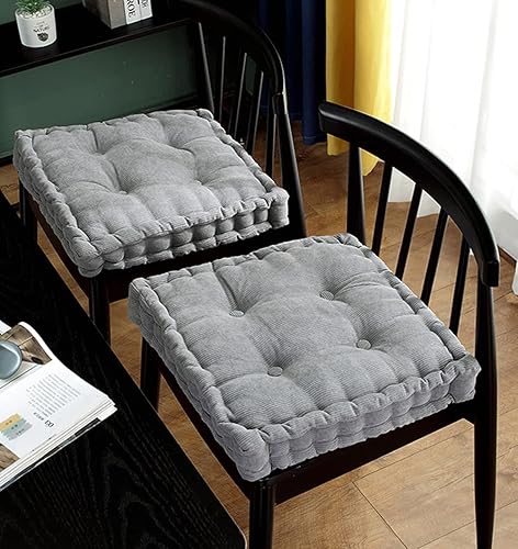 Miniatura 5 de Juego de 2 cojines cuadrados de 18 x 18 pulgadas para asiento de patio, tela de pana superior, puf cuadrado copetudo, comodidad y suavidad, funda de