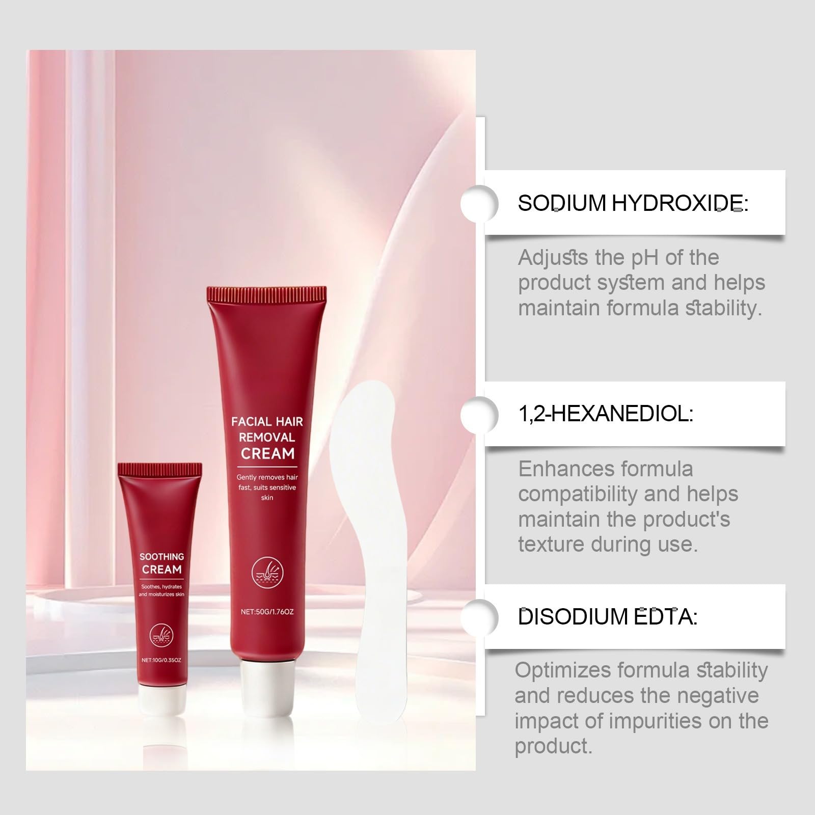 Damski krem do usuwania włosów z kojącym serum, łagodząca, delikatna formuła odpowiednia na podbródek, górną wargę i ulubione (6 szt.)