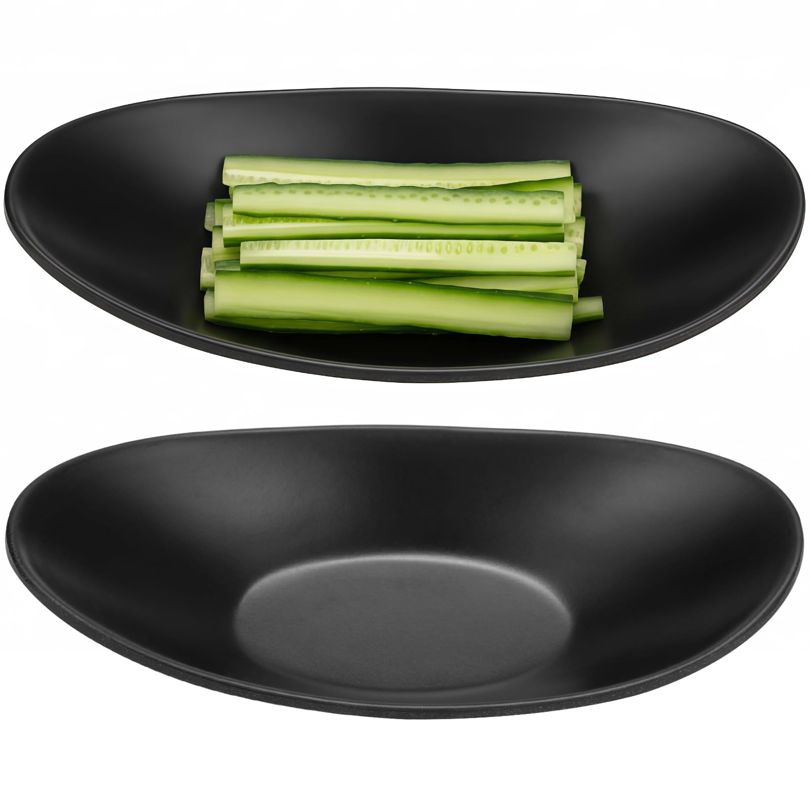 Skdqiee 2 Pcs Melamine Appetizer Plates, 8.5 in Black Oval Plates Set, Japanese-Style Restaurant Tableware Trinket Dish, Commercial Grade Anti-Slip & Break-Resistant Serving Dishes for Home & Kitchen