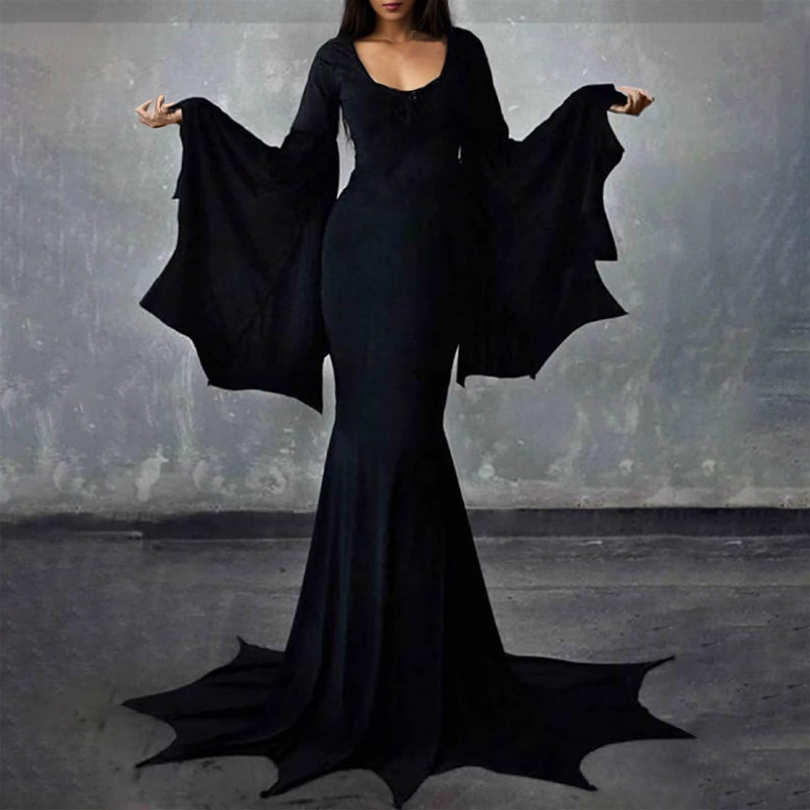 Vestido gótico de verano para mujer, hombros fríos, mangas mariposa, largo, Halloween, carnaval