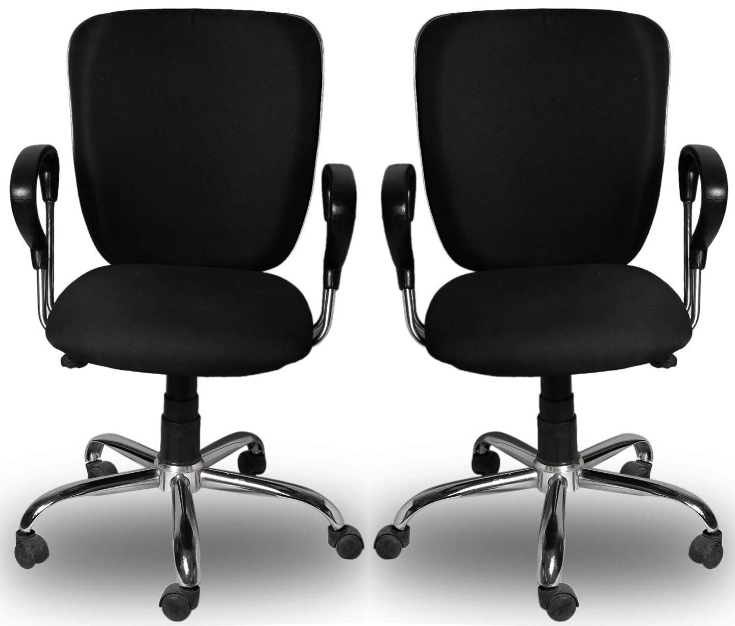 Giantwood Hide Medium Back Support Ergonomic Executive Office Chair with Rolling Wheels and Adjustable Height (Black, 2 Pieces)