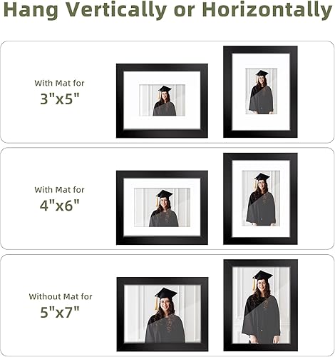 Miniatura 4 de HappyHapi Portarretratos de 5 x 7, paquete de 7 portarretratos para fotos de 5 x 7 pulgadas sin paspartú o de 4 x 6 pulgadas con paspartú, marco de