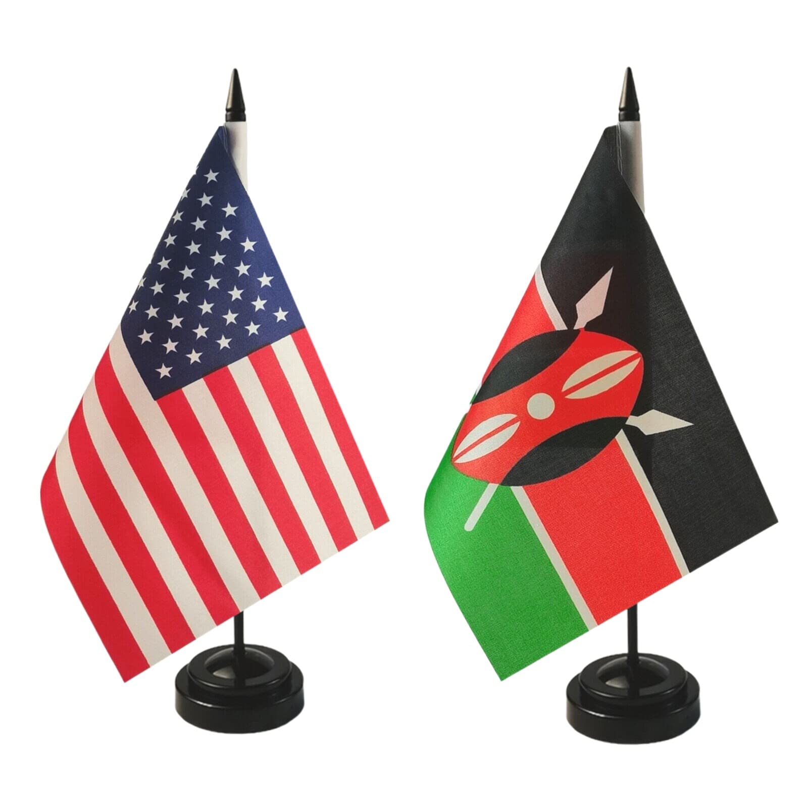 Zigvert 1 American & 1 Kenyan 8"x5" Miniature Desk & Table Flag, Includes 2 Flag Stands & 2 Small Mini Stick Flags, USA & Kenya Flag, Perfect for Offices, Homes, Conference Rooms, Independence Day
