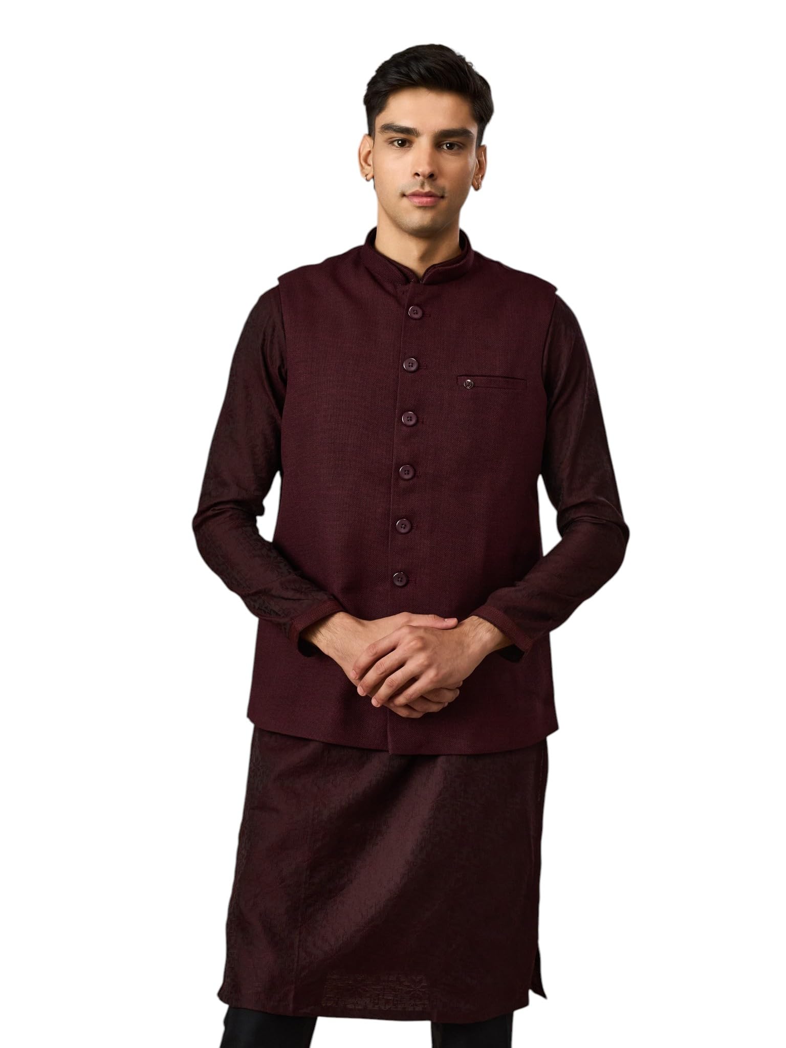 manyavar Men's Blended Rayon Solid Classic Nehru Jacket (1pc)-picture-20