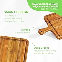 Vista 4 de Tabla de cortar de madera de teca duradera con borde de grano resistente reversible de madera de teca, tabla de servir antideslizante natural