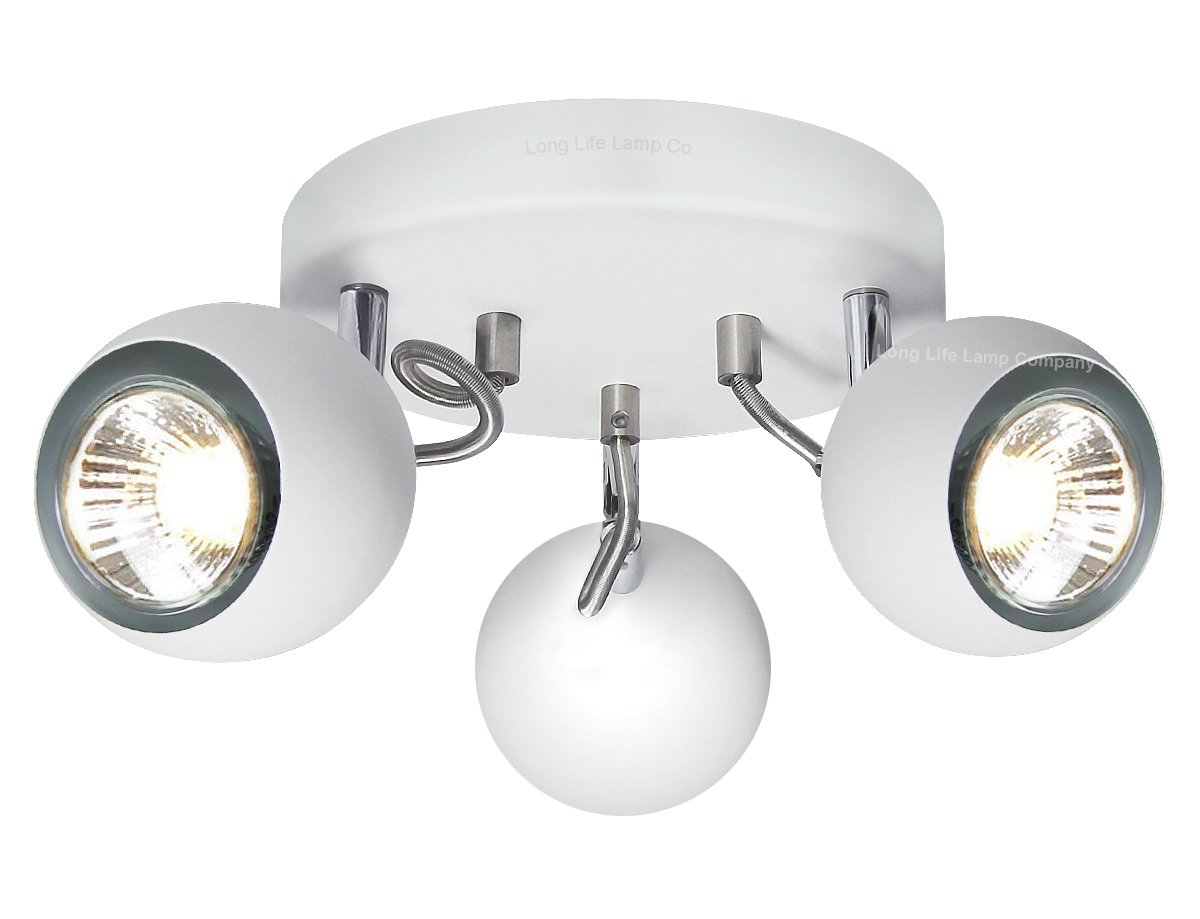 Long Life Lamp Company White Retro 3 Way Ceiling Light Adjustable Eyeball Spot Lamp (White)