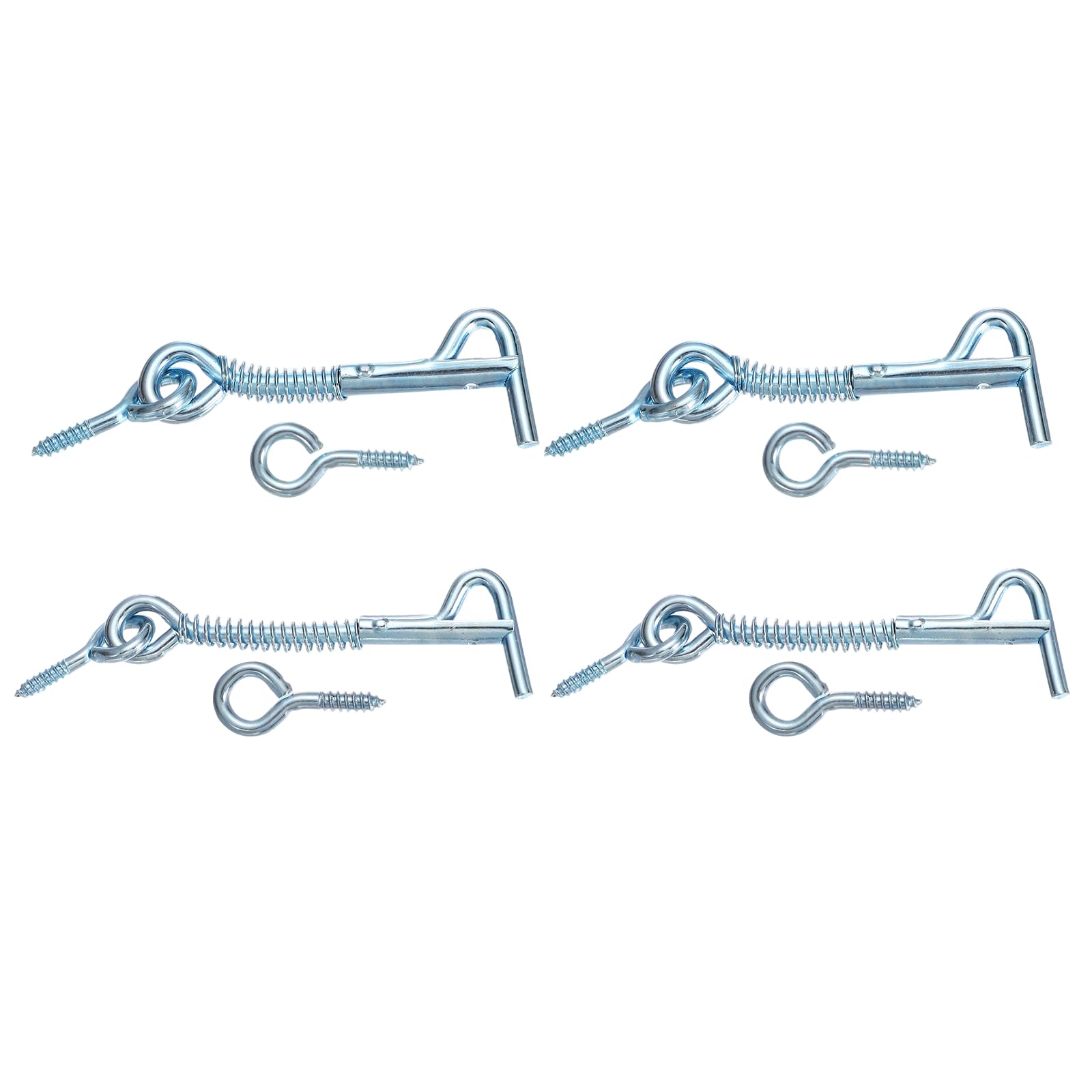 sourcing map 4Pcs Cabin Hook Eye Latch, Zinc Plated Iron Spring Hook and Eye Safety Latch with Mounting Screw for Wood Window Door and Cabinets(2.5", 3")