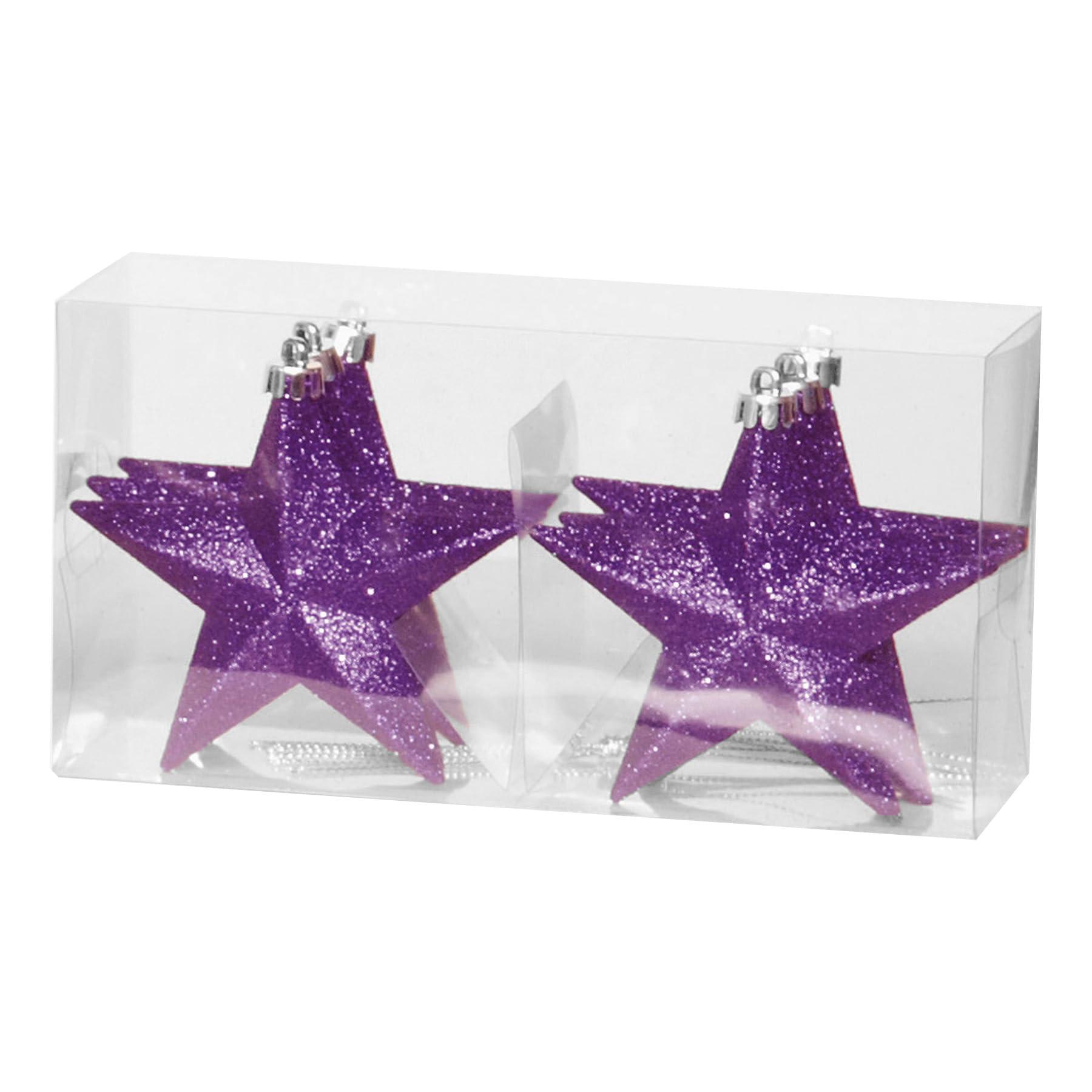 Shatterproof Christmas Stars 6 Pack 100mm Premier Christmas Tree Decoration, glitter Star Baubles (Purple 6075)