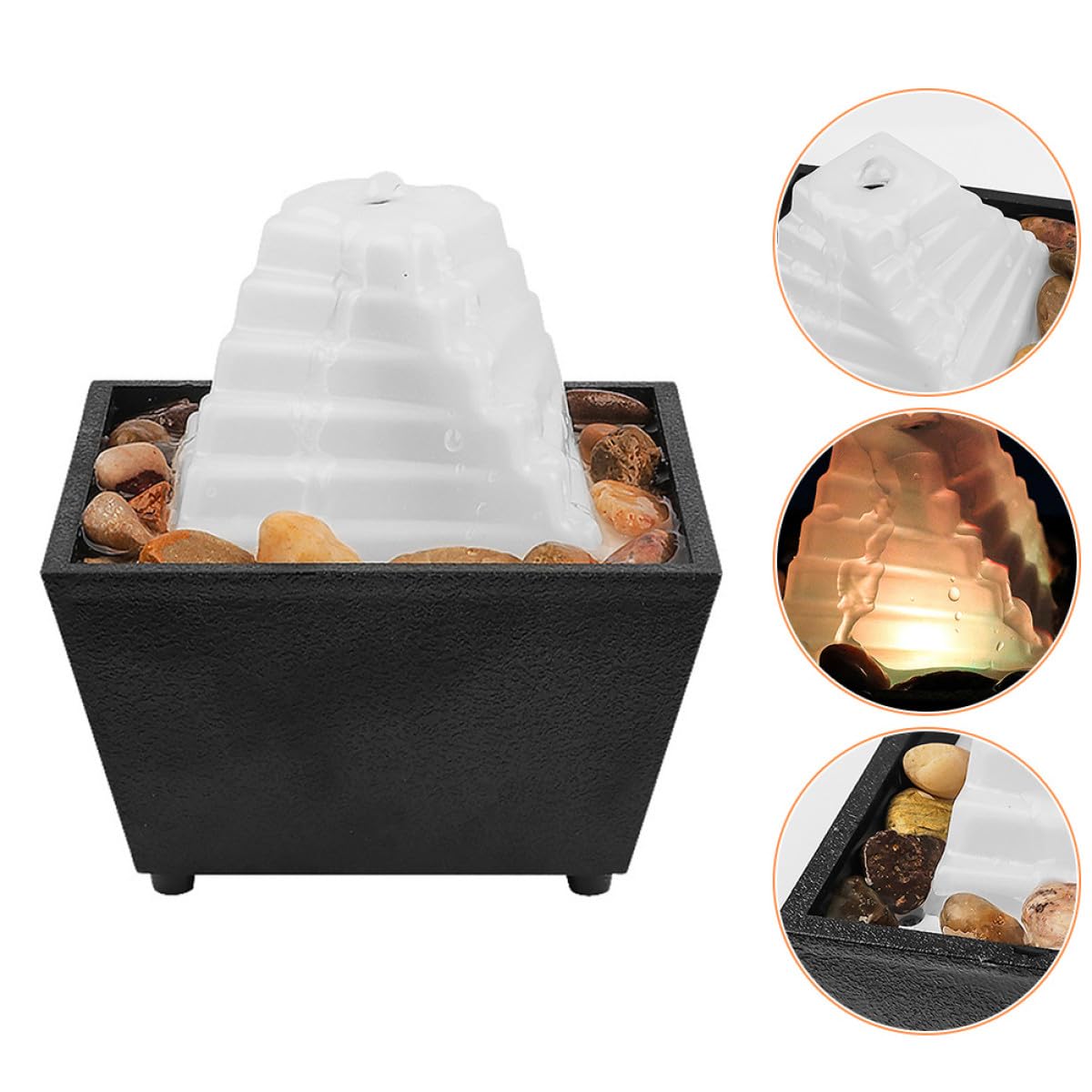 Zerodeko Petite Fontaine D'intérieur Forme Unique en ABS et Galets Zen Éclairage LED Soulagement du Stress Inclus pour Bureau ou Salon de Thé