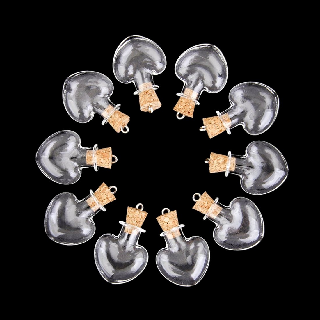 Bottiglia di Vetro a Forma di Cuore Ciondoli Ampolle 10pcs