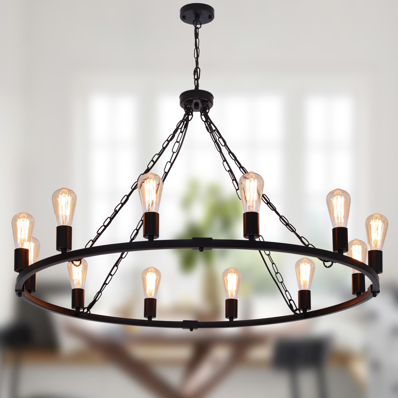 Ganeed Wagon Wheel Chandelier Large Rustic Black 12 Lights