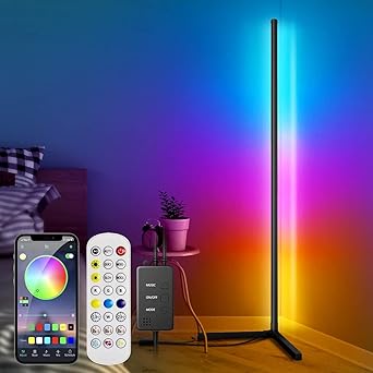 EVVIX Corner Floor Lamp, 165cm Smart RGB LED Floor Lamp with App Remote Control, Music Sync, DIY Mode, Timer, 16 Million Colour Changing Standing Lamp, Dimmable Modern Mood Lighting