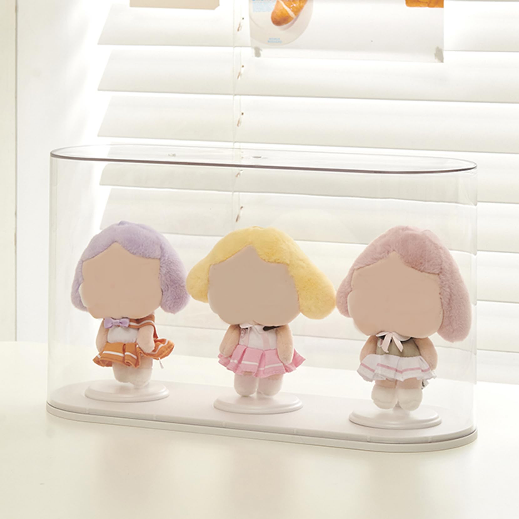 ディスプレイケース POPMART用 三体収納 人形収納 LBBケース フィギュア収納 防塵クリアフィギュアケース ショーケース 保護カバー 安定感 クリア 防塵 傷つけ防止 透明ケース 立つ姿 展示 ぬい推し (ぬいぐるみケース, 三体収納*1個組-ホワイト)