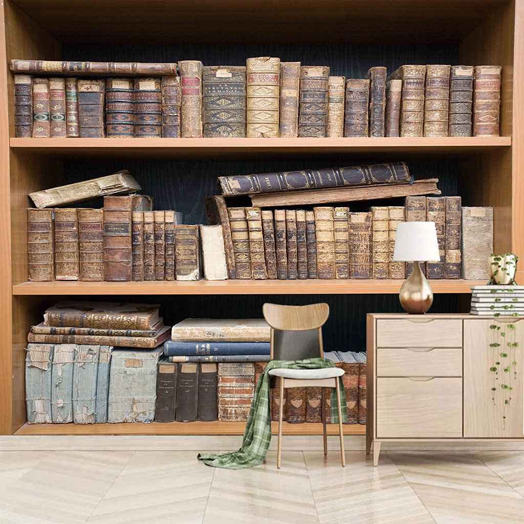 Photo murales livres anciens pour créer une bibliothèque dans votre salon