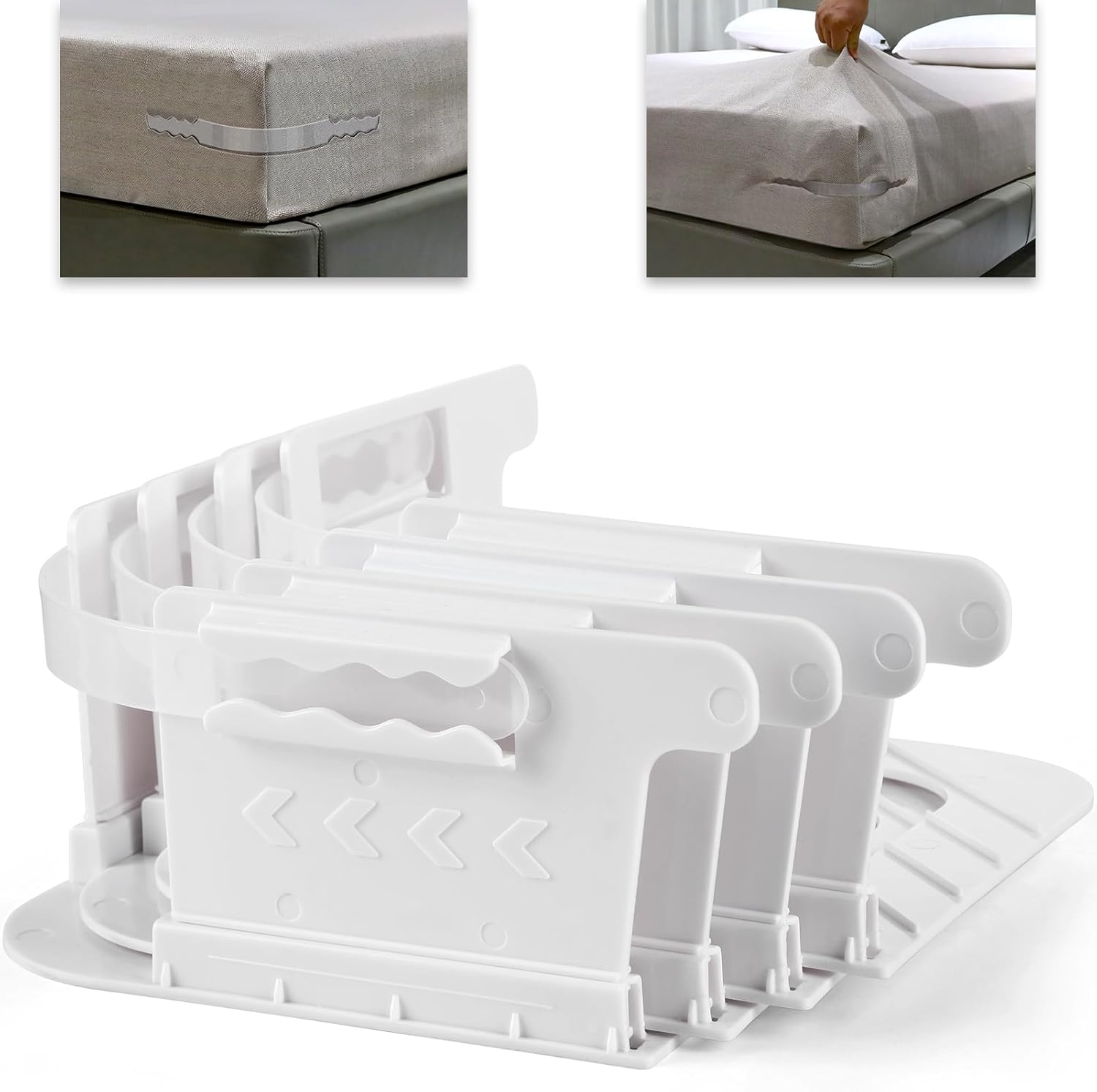 Lock Bed Sheet Holders for Corners - Bed Sheet Holder Straps Fit for All Mattress Types, Fitted Sheet Holders Keep Sheets Firm & Tight, Easy Installation Sheet Clips, Stay (4pcs, White)