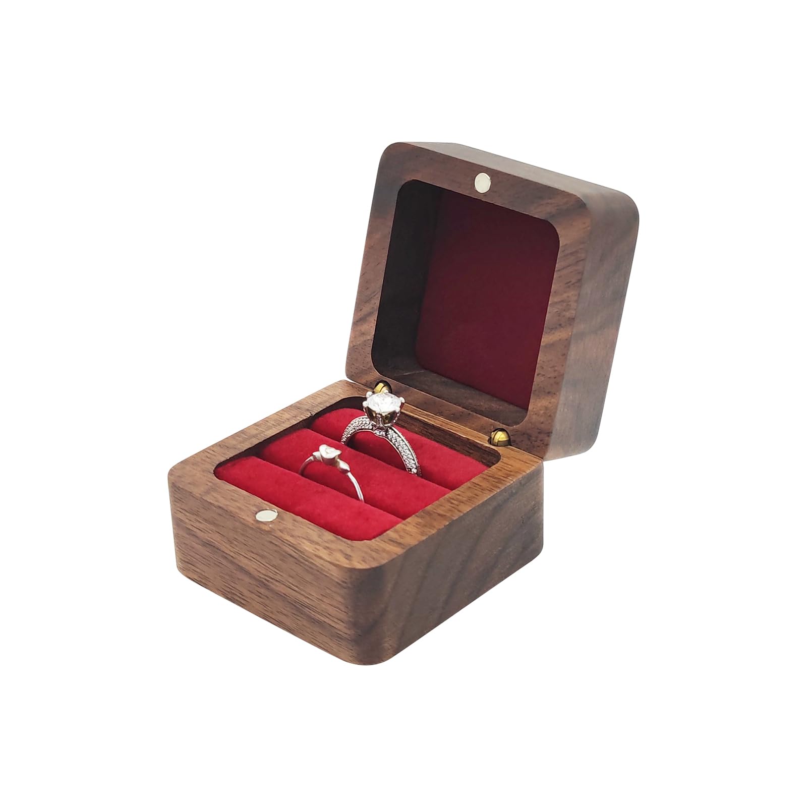 WisePoint WisePoint Caja Anillo de Madera, Caja Anillo Compromiso Mini de Doble Ranura, Joyero Pequeño Cuadrada de Anillo, Elegante y Retro Organizador Anillos de Boda (Rojo)