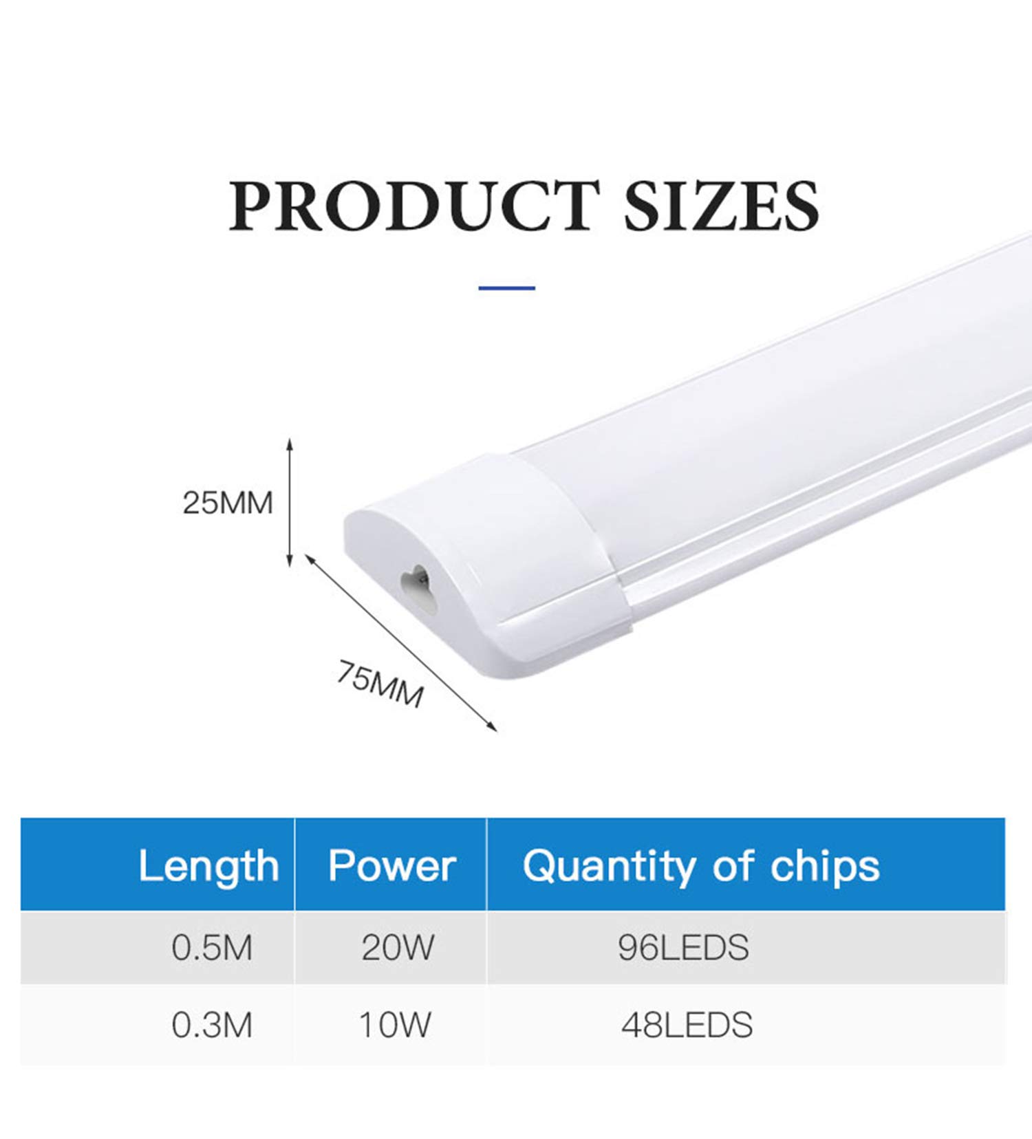 Tubos LED de 10 W 20 W para debajo de mueble de cocina, salón con interruptor, tubo de luz de aluminio para oficina, garaje, taller, dormitorio, salón, baño, cocina (blanco cálido, 20 W, 50 cm x 4