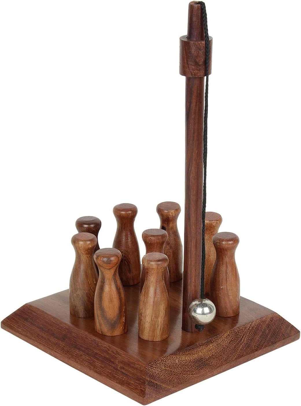 Ajuny Handcrafted Table Top Mini Bowling Game Set Wooden Bar Skittles Bowling Pin for Adults and Kids - Portable Home Office Desk Toys Gift Set of 10, Size 2 Inches