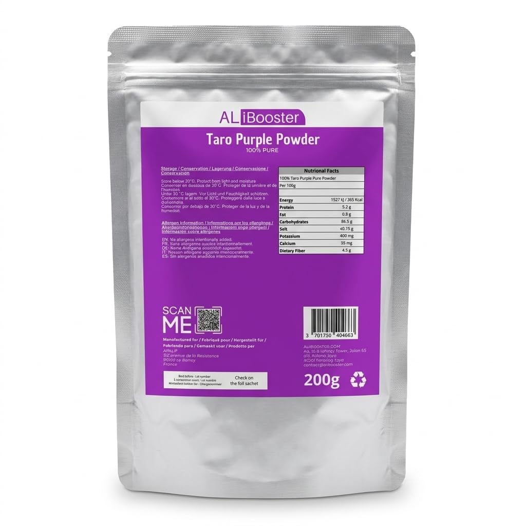 Polvere di taro viola 200 g - 100% pura - Per bubble tea, tè al latte, frullati, pasticceria - Colore viola naturale - Confezione richiudibile