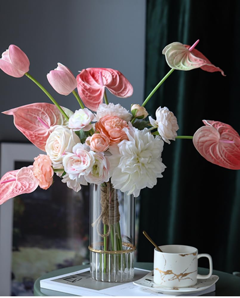 Lot De 3 Bouquets Fleurs Artificielles Anthurium 66 Cm - Fleurs Permanentes Tropicales Pour Décoration Mariage Et Intérieur