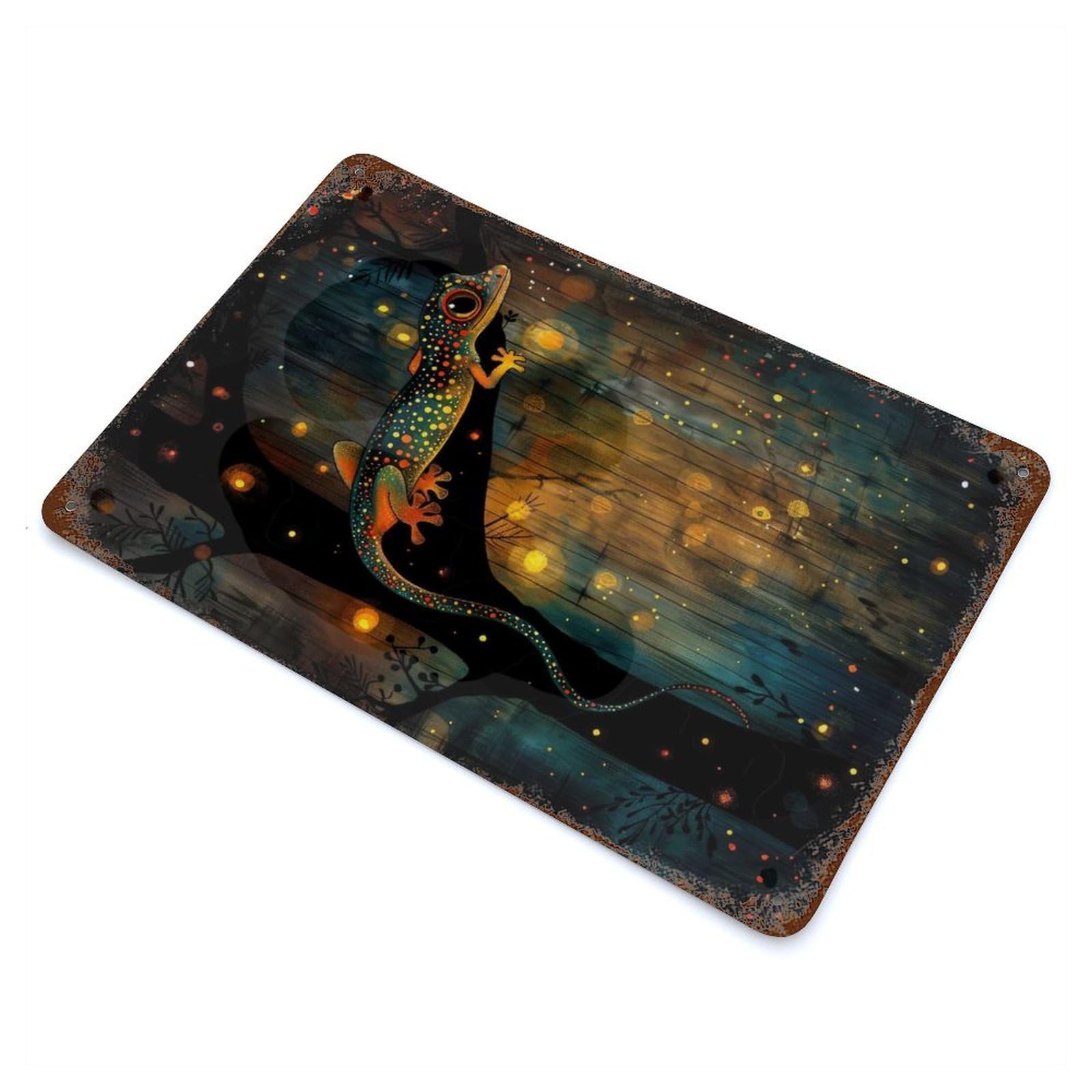Vintage Rust Metal Sign Colourful Gecko 11.8"x7.9", Novelty Wall Decor for Garage, Bar And Workshop Decor
