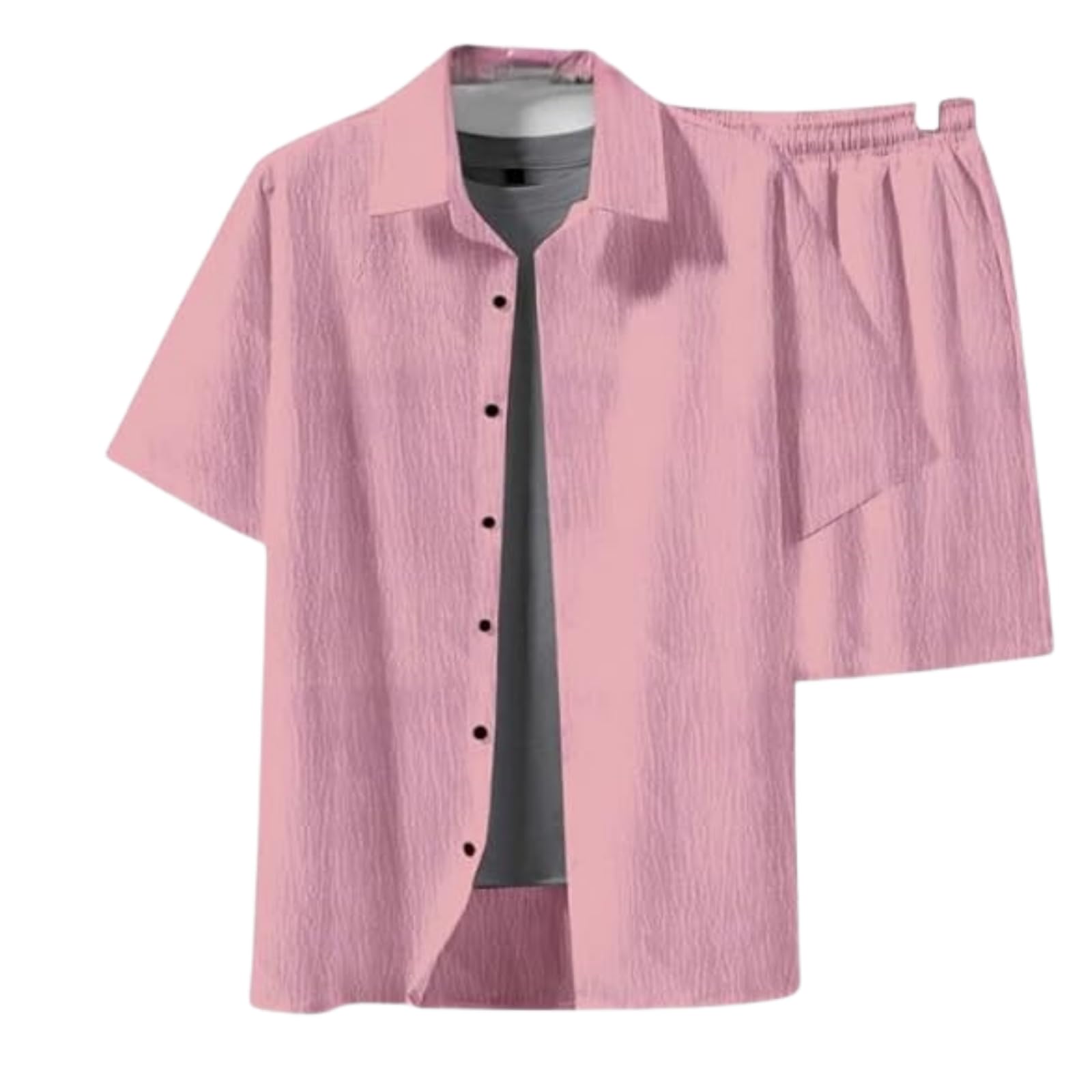 combraided Men's Stylish Shirt and Shorts Combo | Regular Fit | Self Design Pattern | Premium Cotton Viscose Blend Fabric | Perfect for Casual. (XL, Pink)-picture-13