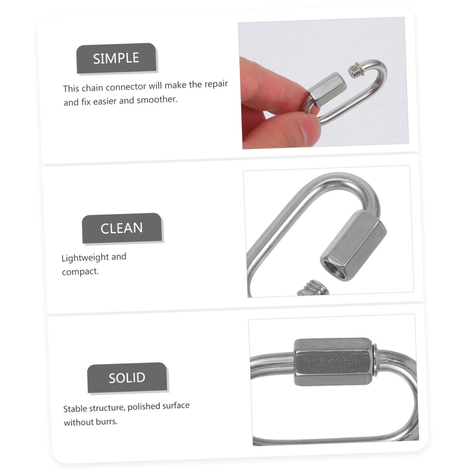 6pcs Stainless Steel Connection Buckle Chains Locking Quick Connectors Link Connectors Stainless Steel Quick Link Chain Connector Locking Link Connectors Silver Stainless Steel 304 VILLFUL