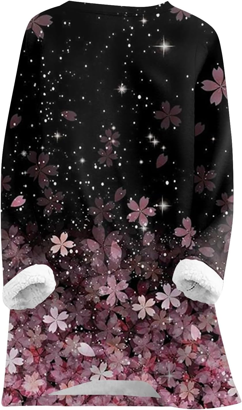 Women Sweatshirt Warm Sherpa Lined Fleece Crewneck Pullover - Image 2