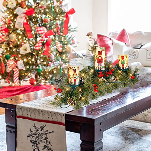 Nerosun 24Inch Christmas Light Decoration, Led Battery Operated Christmas Candle Holder With Pine Cone Red Cherries And Green Leaves For Christmas Indoor Desktop Floor Ground Yard Decor (Warm White) #TOP5