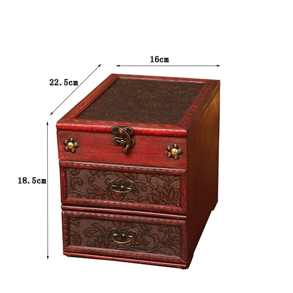 Organizer na biżuterię, antyczne przechowywanie biżuterii i kosmetyków w stylu retro, z lustrem – małe pudełko na akcesoria i przedmioty osobiste